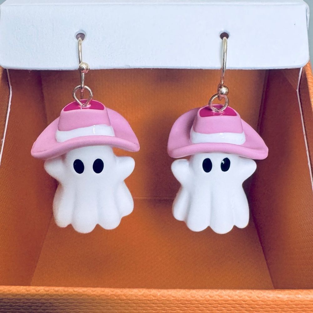 Ghost Cowboy Cowgirl Western Halloween Earrings